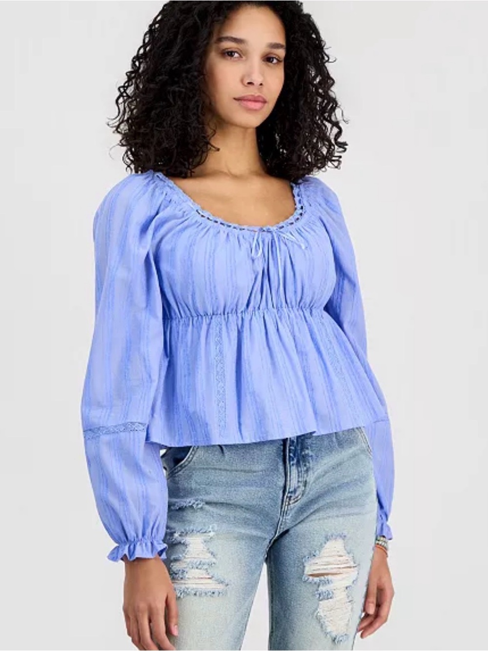 Tinseltown Sky Blue Peasant Blouse